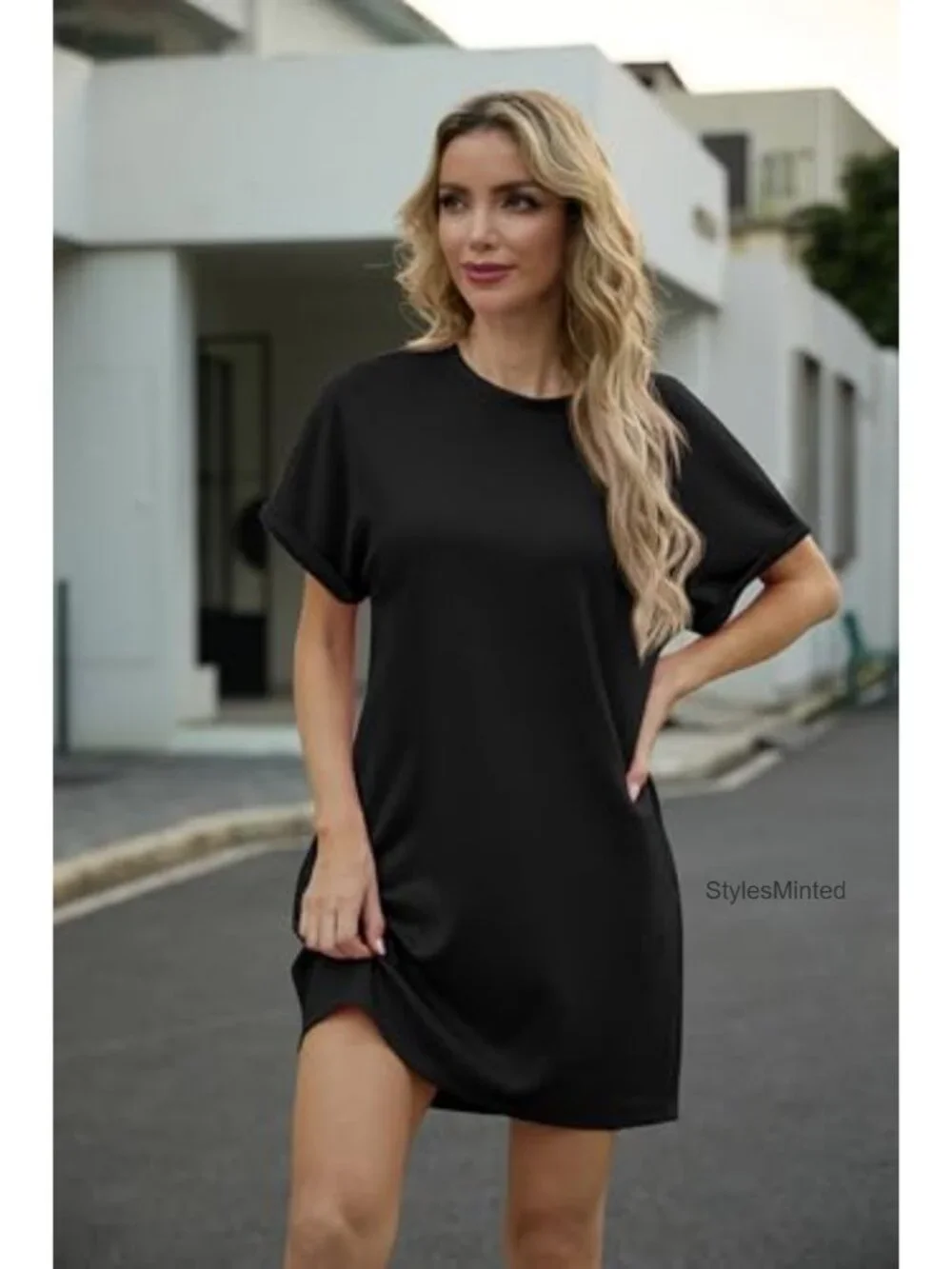 Women's Short Sleeve Shift Dress with Pockets, Wrinkle-Resistant Cotton Blend,